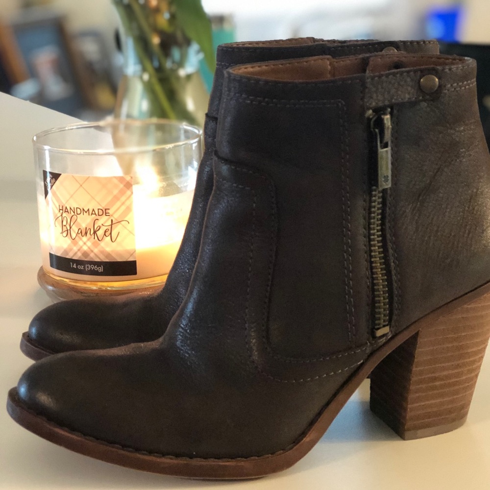 Lucky Brand Dark Chocolate Leather Booties